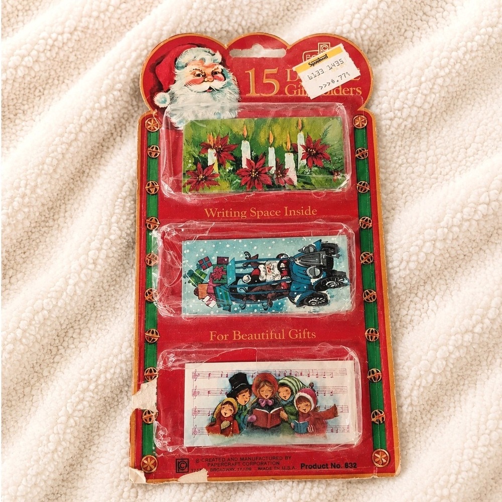 VTG Christmas Gift Tags Unused Santa Carolers Poinsettia Retro Papercraft USA